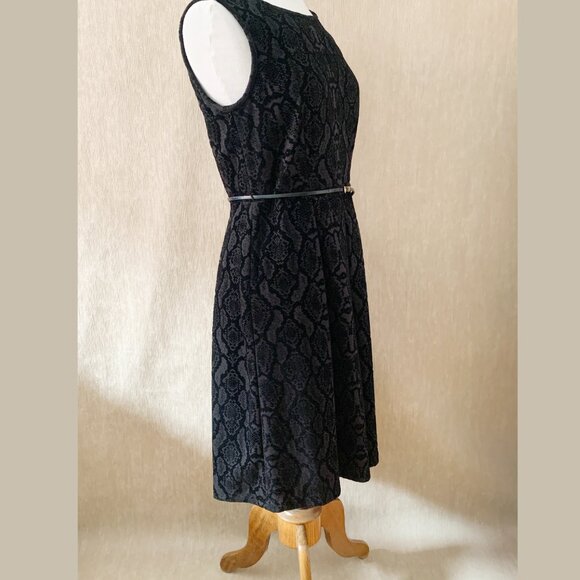 Calvin Klein Black Velour Pleated Dress | Sleeveless Fit & Flare | Size 8 - Picture 4 of 11